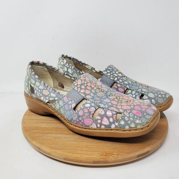 Rieker Shoes Womens 38 Colorful Leather Cut Out Slip On Loafer Comfort - Picture 2 of 13